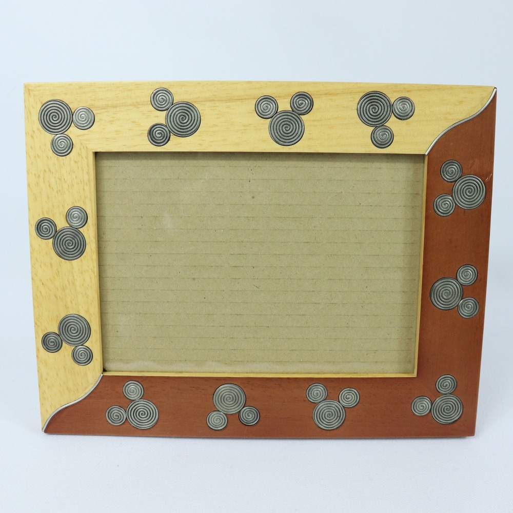 Disney Two Tone Wooden Picture Photo Frame Mickey Mouse Ears Swirl‎ Metal 4x6